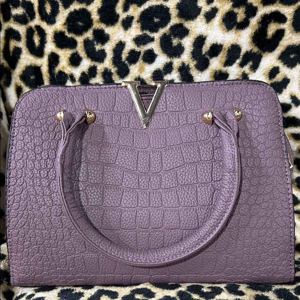 Viola Purple Crocodile-Embossed Bag NEW